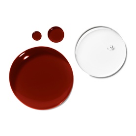 Benefit Benetint Pocket Pal lip tint in Original Rose, shown as deep red liquid swatch with clear gloss drops on white background