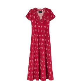 Floral Lace Trim Flared Dress