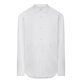 Snow Peak ivory casual shirt with point collar, long sleeves, and button placket, curved hem