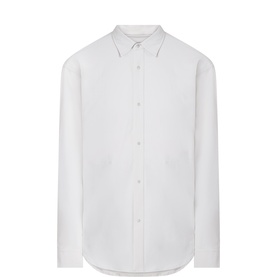 Snow Peak ivory casual shirt with point collar, long sleeves, and button placket, curved hem