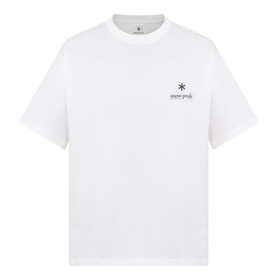 Snow Peak off white crew-neck T-shirt with small chest logo print, short sleeves, relaxed fit