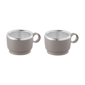 Tramontina beige mugs with silver-tone interior, set of 2, stackable with loop handles