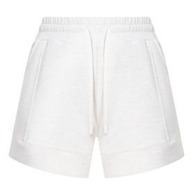 Varley Ivory Marl shorts with elasticated waistband, drawstring tie, side pockets, and cuffed hem