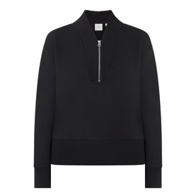 Varley black half-zip sweat top with funnel neck collar and long sleeves, in soft stretch fabric