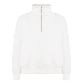 Varley Ivory Marl half-zip sweatshirt with gold-tone zip and ribbed cuffs and hem