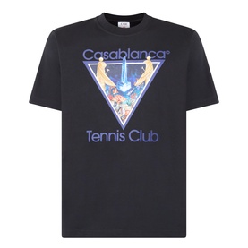Casablanca black Tennis Club graphic T-shirt with blue triangle logo print and crew neck, short sleeves