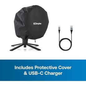 Dimplex black protective cover and USB-C charger cable, included accessories shown on white background