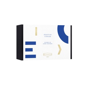 Ex Nihilo Selection Iconique fragrance set, white gift box with navy blue and gold geometric graphic design
