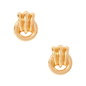 Mint Velvet gold knot stud earrings with ridged triple-bar detail and circular hoop centre