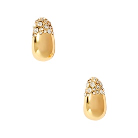 Mint Velvet gold chunky hoop earrings with pav&eacute; crystal embellishment at top, polished dome drop design