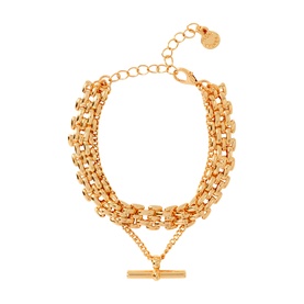 Mint Velvet gold multi-strand chunky chain bracelet with T-bar pendant and adjustable extension chain