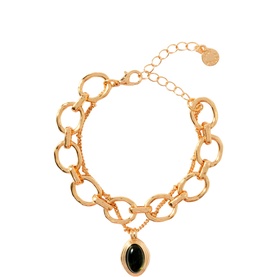 Mint Velvet gold-tone chunky chain bracelet with green oval stone pendant and lobster clasp fastening