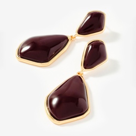 Mint Velvet red double drop earrings with gold-tone settings and polished resin stones in deep burgundy red