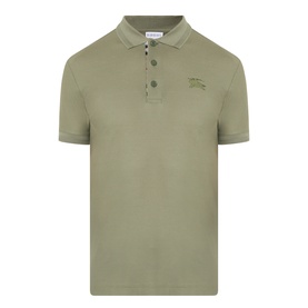Burberry olive cotton polo shirt with three-button placket and embroidered Equestrian Knight logo on chest