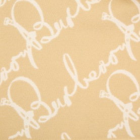 Burberry sand wool scarf with allover white cursive logo print