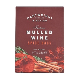 Cartwright & Butler Festive Mulled Wine Spice Bags in dark red festive packaging with cinnamon and spice illustration, 21g