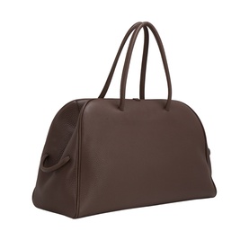 Jacquemus dark brown calfskin holdall bag with dual top handles, gold-tone zip fastening and structured base