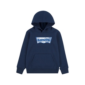 Levi's kids navy hoodie with silver foil batwing logo graphic and front kangaroo pocket