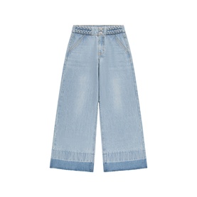 Levi's children's wide-leg jeans in light blue denim with braided waistband detail and contrast hem trim