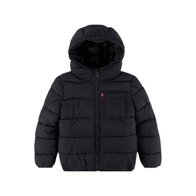 Levi's children's black quilted hooded puffer jacket with zip fastening and chest pocket