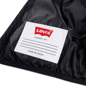 Levi's children's black outerwear interior lining with branded label reading "Property Of" and "Hand-Me-Down