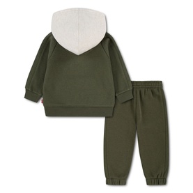 Levi's baby olive night hoodie and jogger set, rear view showing sherpa-lined hood and elasticated waistband