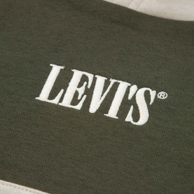 Levi's baby set in Olive Night with embroidered white Levi's logo detail on sweatshirt fabric.