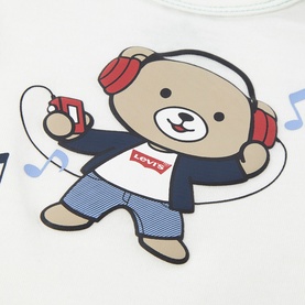 Levi's Baby Naval Academy set graphic detail featuring a bear wearing headphones with music notes print