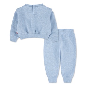 Levi's baby set in Skyway Heather blue, showing back view of ribbed sweatshirt with ruffle detail and jogger trousers