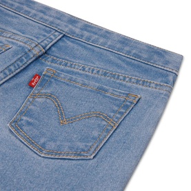 Levi's baby denim jeans in light blue wash, rear view showing signature arcuate stitching and red tab logo on back pocket