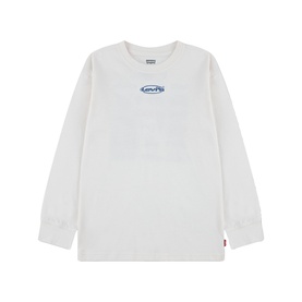 Levi's children's long-sleeve T-shirt in Egret white with small oval logo graphic on chest and red tab detail