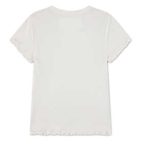 Levi's children's T-shirt in Egret white, short sleeves with lettuce-edge hem detail, back view