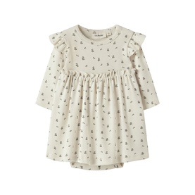 Lil Atelier turtledove baby dress with frill shoulders, long sleeves, gathered skirt and allover floral print