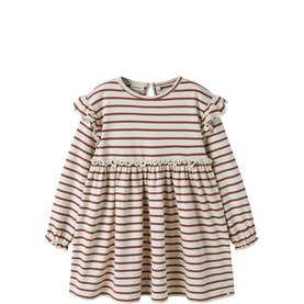 Logo Label Frilled Striped Dress