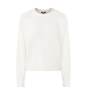 Paige ivory crew-neck knit sweater with raglan sleeves and ribbed cuffs, 55% wool blend