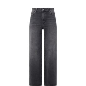 Paige wide leg jeans in Final Exam grey wash, high-rise waist, relaxed wide leg silhouette, five-pocket styling