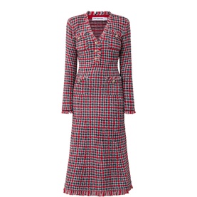 Check Frayed Knitted Dress