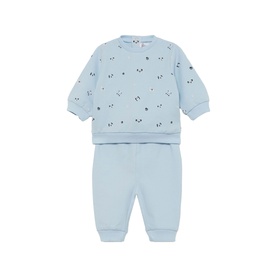 Street Monkey light blue 2-piece baby set with panda print sweatshirt and jogger trousers, flat lay
