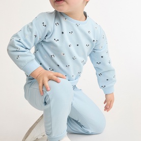 Street Monkey light blue baby 2-piece set with all-over panda print, long sleeves and matching jogger trousers