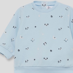 Street Monkey light blue baby sweatshirt with all-over panda and paw print embroidery, part of a 2-piece set