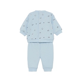 Street Monkey light blue baby 2-piece set, rear view showing zip-back sweatshirt and joggers with all-over panda print