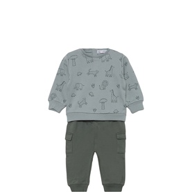 Animal Print Sweatshirt & Cargo Joggers Two-Piece Set