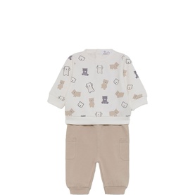 Bear Print Sweatshirt & Cargo Joggers Two-Piece Set