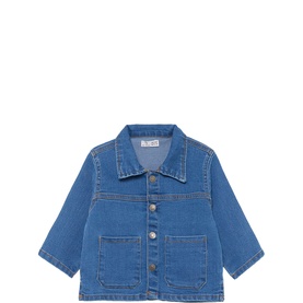 Street Monkey medium denim baby jacket with spread collar, button front fastening, and two front patch pockets