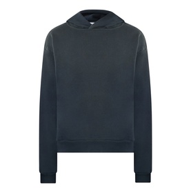 Acne black cotton blend pullover hoodie sweatshirt with kangaroo pocket and ribbed cuffs and hem