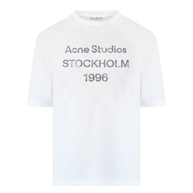 Acne 1996 Logo T-Shirt in dusty white, crew neck, dropped shoulders, distressed Acne Studios Stockholm 1996 stamp logo front