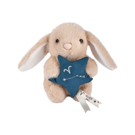 Histoire d'Ours small beige plush bunny holding a teal star with embroidered constellation detail and ribbon tag