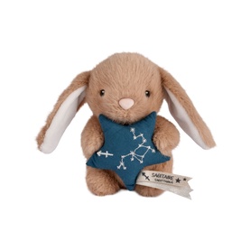 Histoire d'Ours small tan plush bunny soft toy holding a teal star with constellation embroidery and Sagittarius tag