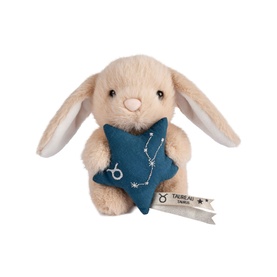 Histoire d'Ours cream plush bunny holding a teal star with Taurus constellation embroidery and star-shaped tag