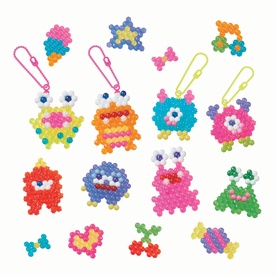 Sylvanian Families multi-coloured bead craft monster charm set, featuring keyring charms and loose bead designs in bright pink, blue, green and orange
